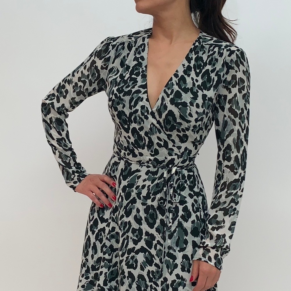 Green-shade Leopard Print Wrap Dress